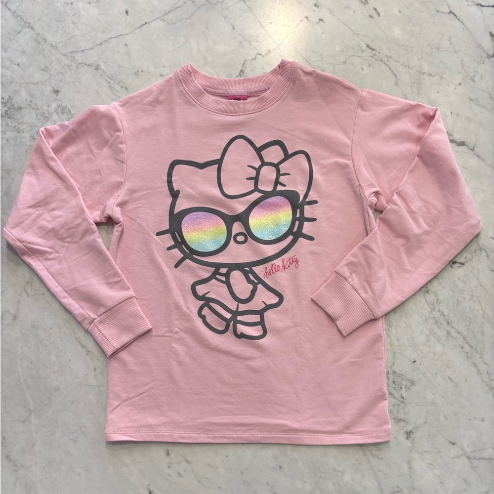 Sanrio Hello Kitty Pink Long Sleeve Sweatshirt with Rainbow Sunglasses Graphic